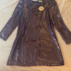 Essue Purple Sequin Deep V Back Dress
